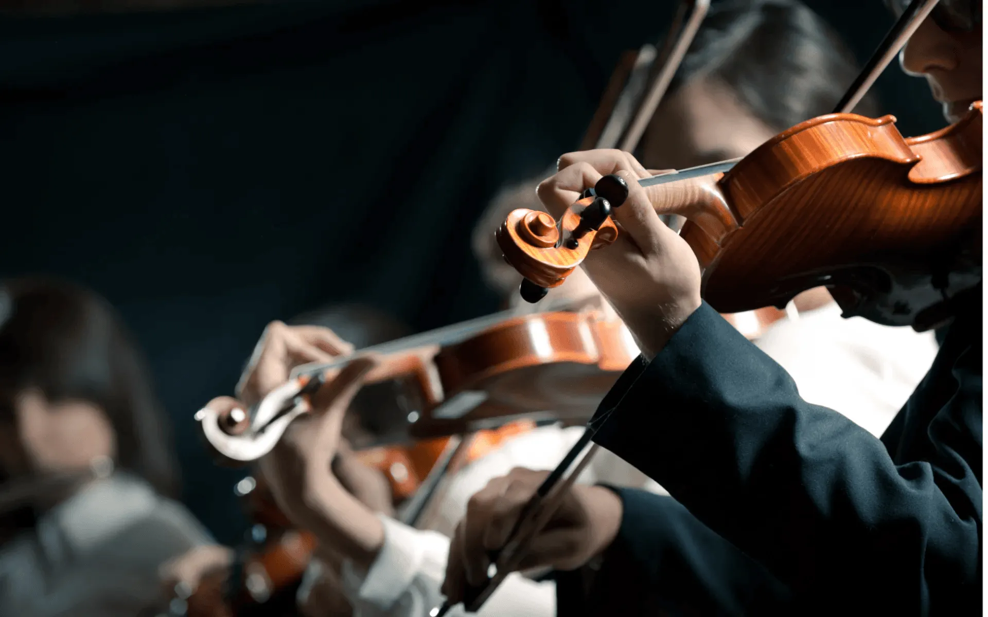 Violonistes en spectacle illustrant les bouchons filtrés pour musiciens
